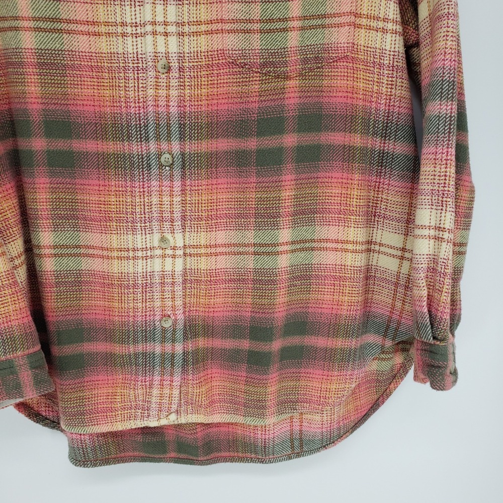 American Eagle Plaid Button Down Shirt Womens Sz M Pink Green Flannel Cotton 90s - Picture 5 of 8